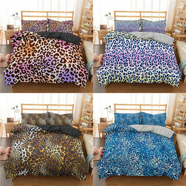 4 Colors Fashion Leopard Pattern Printed Bedding Sets Rainbow