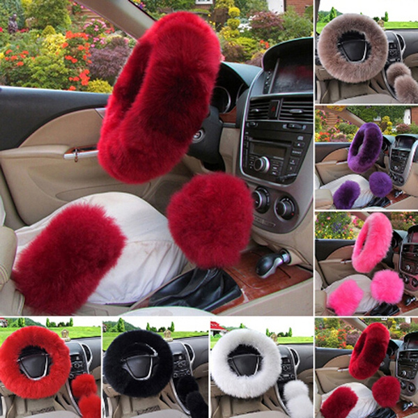 3Pcs/Set Winter Warm Car Accessories Comfortable Plush Steering Wheel
