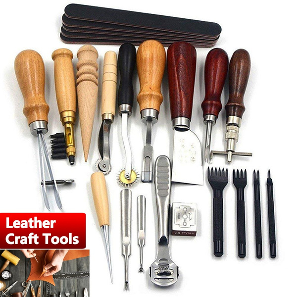 18/34/48Pcs Professional Leather Craft Working Tools Kit for Hand Sewing  Stitching, Stamping Set and Saddle Making DIY Leathercraft Projects