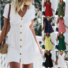 short sleeve dress, solidcolordre, Waist, Dress