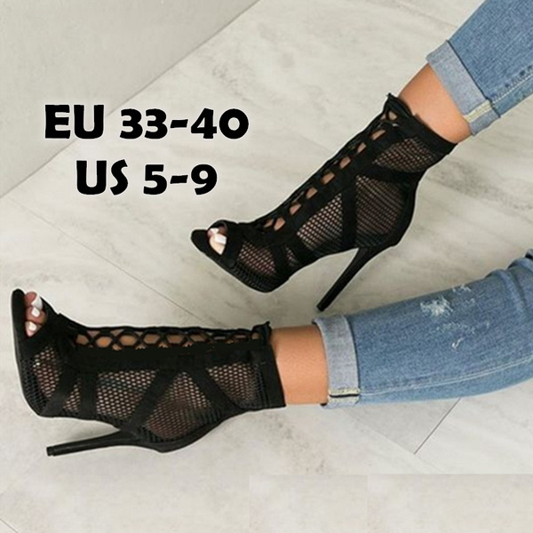 Mulheres Casual Moda Botas Pretas Sandálias de Verão com Atar Peep Toe  Salto Alto Tira da Bota Tornozelo Sandálias Vazias Bombas Sapatos Sexy |  Wish