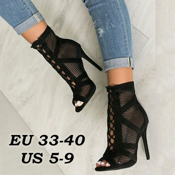 Women's Lace Up Stiletto Sandals High Heels Ankle Boots Pumps Peep Toe Shoes New 