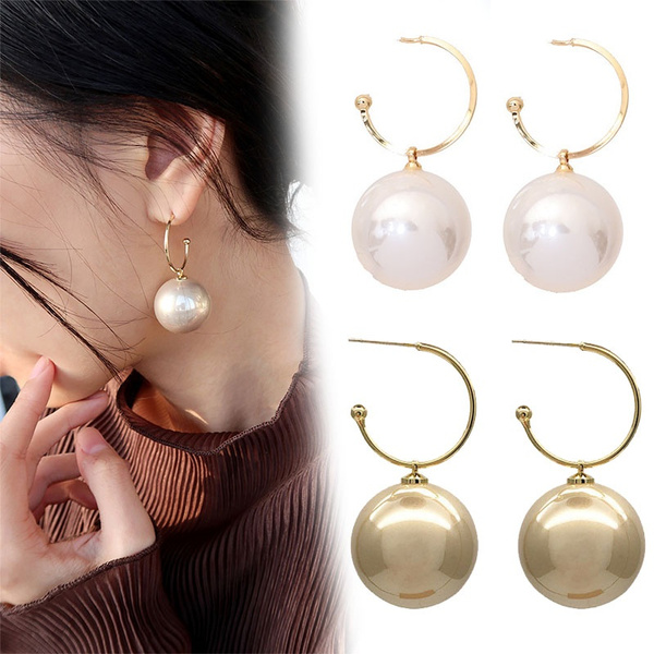Elegant Ball Back Hanging Pearl Earrings Charm Jewelry ECJCY34 F | Touchy  Style