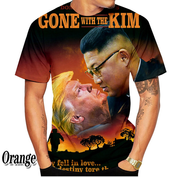 Newest Fashion Tops Short Sleeve 3D Printed Trump Kiss Kim Jong Un