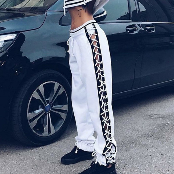 Amazon.com: Cinch Bottom Track Pants Women Trendy Loose Fitting Jogging  Drawstring Lounge Sporty Work Sweat Pants Tummy Control White : Clothing,  Shoes & Jewelry