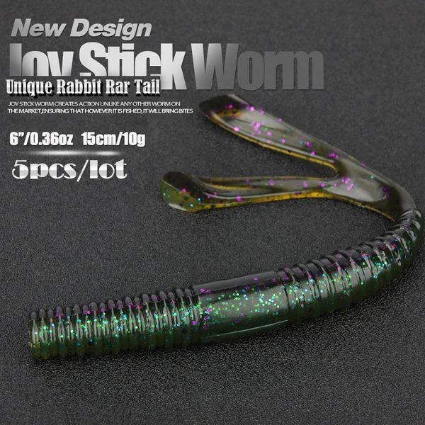 Best Joy Stick Rabbit Ear Worm 10g/0.36oz, 15cm/6'' Soft Plastic Jerk Baits for Wacky, Texas