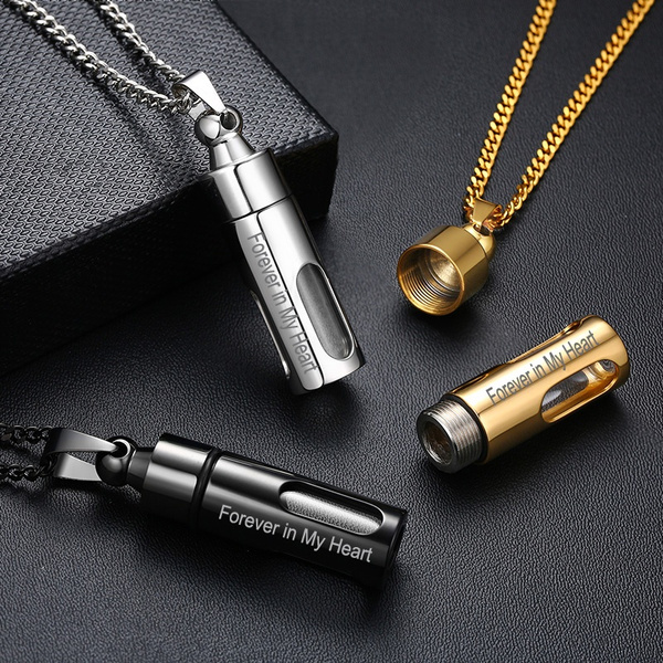 Forever In My Heart Cylinder Cremation Urn Necklace for Ashes Memorial Keepsake Pendant