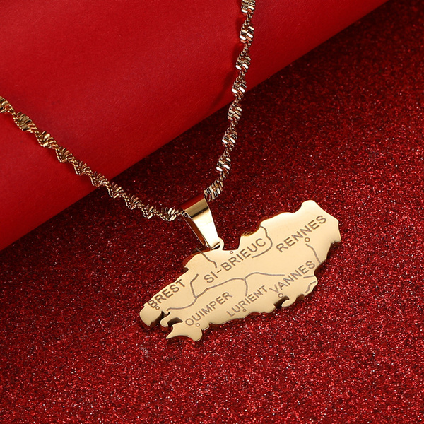Stainless Steel Silver Color Bretagne Map Necklace Fashion Breizh Llydaw Brittany France Map Chain Jewelry Stainless Steel Silver Color Bretagne Map Necklace Fashion Breizh Llydaw Brittany France Map Chain Jewelry