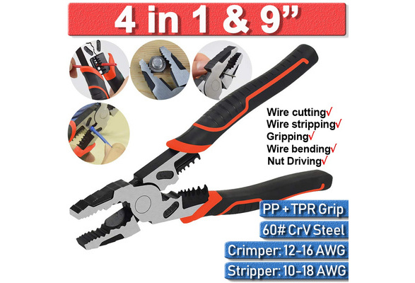 9" 4 in 1 Cable Wire Stripper Crimper Cutter Pliers Heavy Duty Bolt Spanner US 