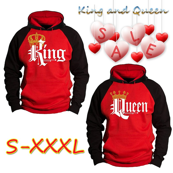 King and queen hoodies red clearance and black