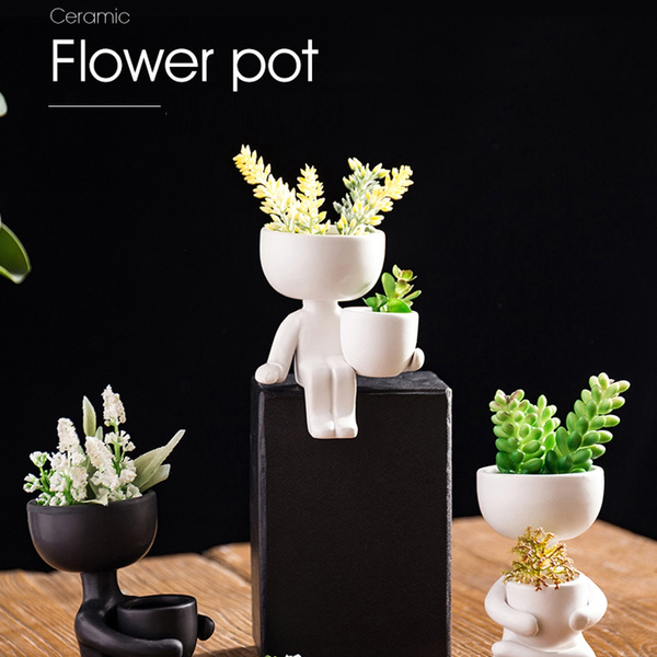 Humanoid Ceramic Flower Pot Portrait Vase Fleshy Flower Arrangement Flower Pot 