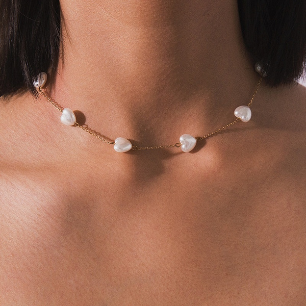 Fashion Simple Star Heart Choker Necklace Imitation Pearl