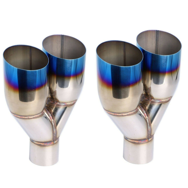 2X Polished Stainless Steel 2.5"X 3.5" Exhaust Single layer Slant Tip Blue Burnt