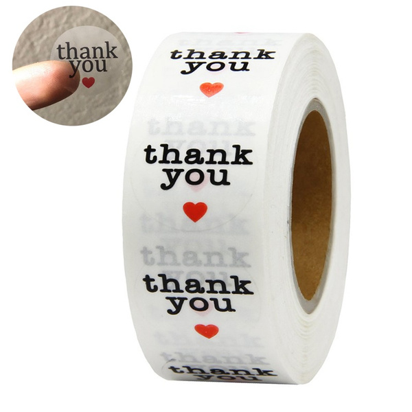 500pcs on a roll Transparent clear Thank You' & Red Heart sealing sticker 