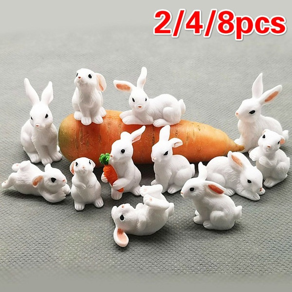RABBIT FIGURINE white bunny HANDPAINTED MINIATURE small mini resin animal Easter 