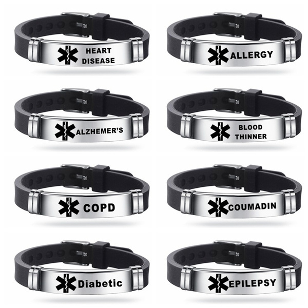 Stainless Steel Silicone Medical Bracelets & Bangles Type 1/2 Diabetes ...