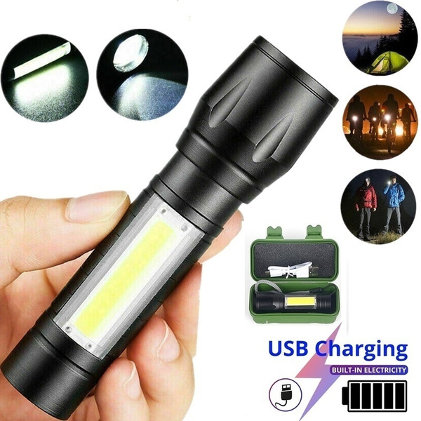 Mororock T6 COB LED 4 Modes USB Rechargeable Flashlight Torch Zoom Lamp 