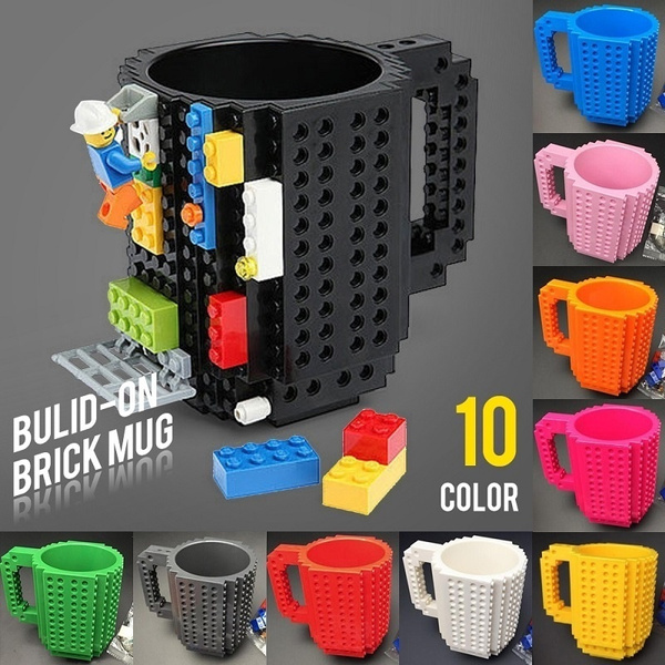 Pink ADORABO Build-On Brick Mug Toy Mug Creative DIY Building Blocks Coffee Cup Water Bottle Puzzle Toy Mug 12oz 350 ml Desk Ornament Christmas Gift 
