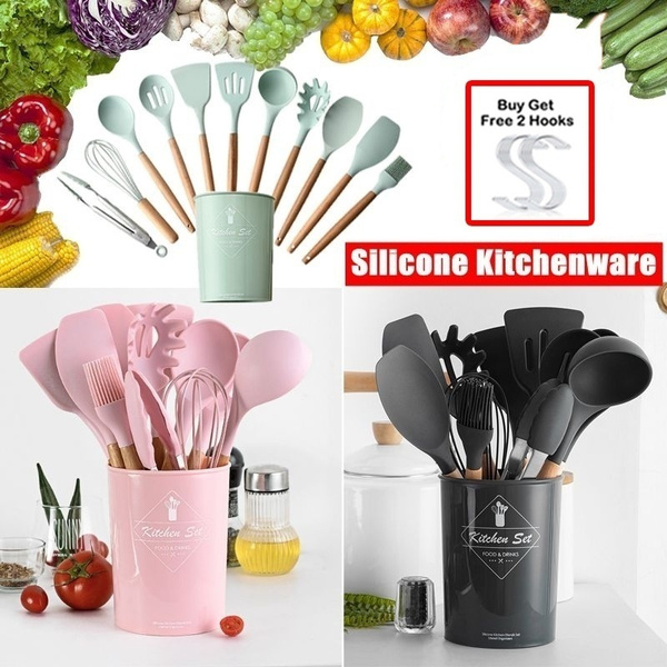 Silicone Kitchenware Cooking Utensils Set Heat Resistant Kitchen Non-Stick Cooking  Utensils Baking Tools With Storage Box Tools