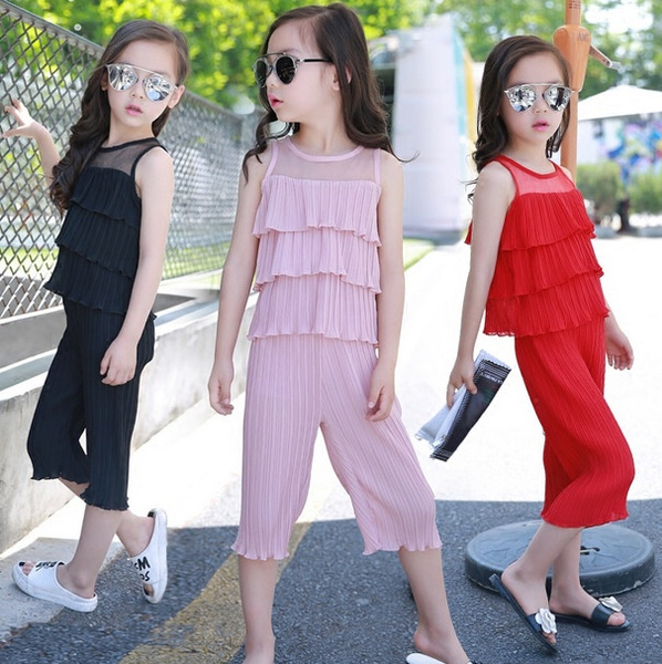 Baby Girl Clothes Summer Kids Fashion Strap Tops and Pants Two Piece Set  Children Suit Chiffon Girls Outfits 4 5 8 9 10 12 Years - AliExpress