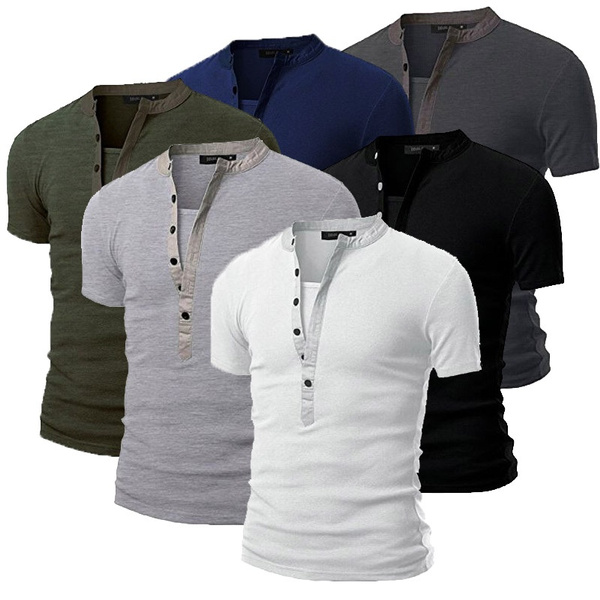 Fashion Casual Henley Shirt Cotton 