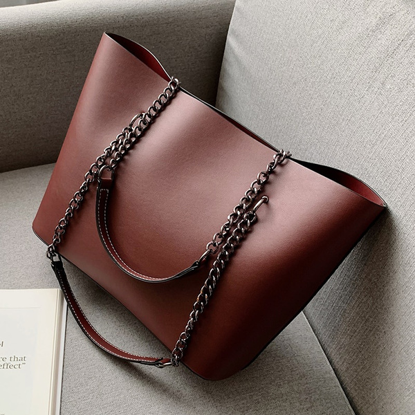 Leather Handbag Ladies  Women's Bags - New Solid Color Chain Pu