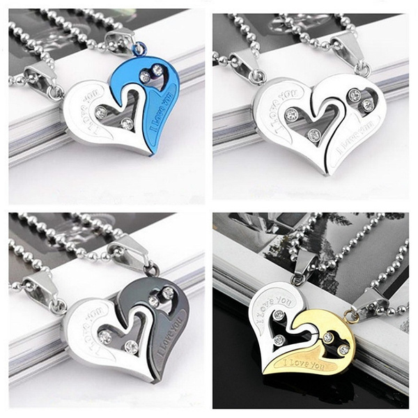 1 Pair New Fashion Men Women Lover Couple Necklace I Love You Heart Pendant  Stainless Steel Jewelry Gifts Present