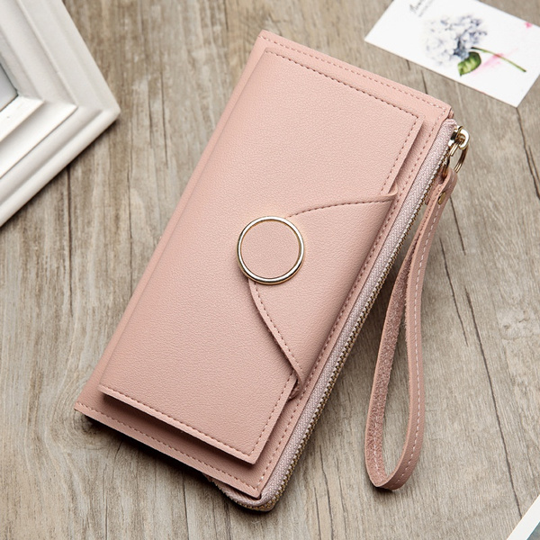 Women Fashion Leather Wallets Buckle Long Bi-fold Double-layer Women's  Wallet Student Zipper Ladies Purse Card Holder Handbag Clutch Bag