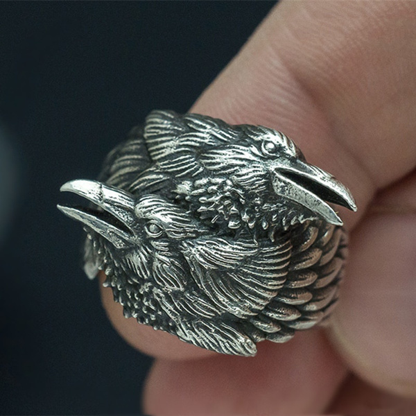 Details about   Viking Men Two Entwined Ravens Ring Norse Mythology Silver Color Odin Crow Stain 