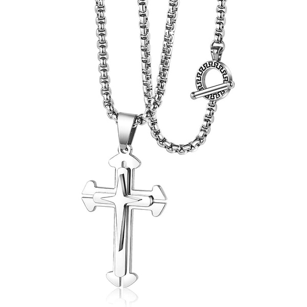 Mens Cross Pendant Necklace Stainless 