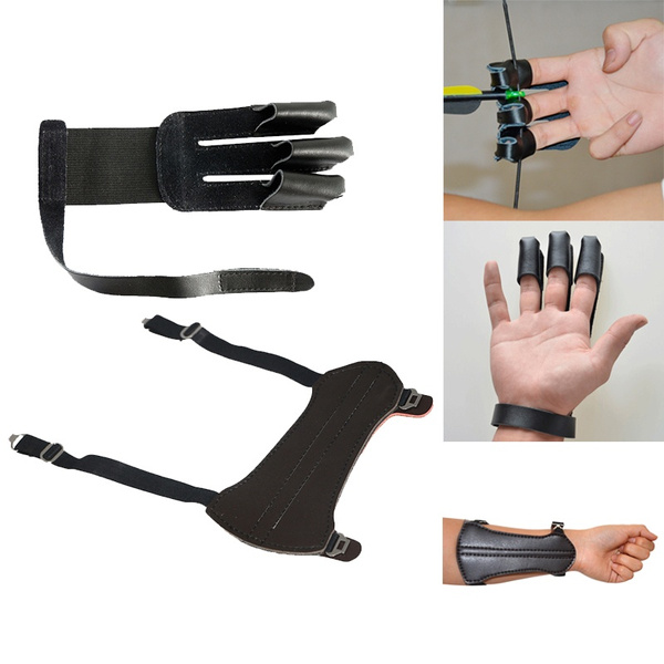 Archery Finger Guard Leather Hand Glove Protector Gear For Recurve Bow Hunting *