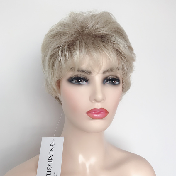 Old Lady Wig Lightest Blonde Hair Short Wigs Natural Daily Mommy