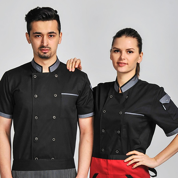 Chef Restaurant Uniform Short Sleeve Cook Coat Men Women Kitchen Clothes  Baker Waiter Wear