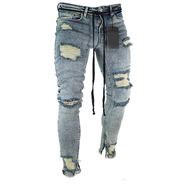 New Designer Jeans Men's Skinny Ripped Jeans Fashion Beggar