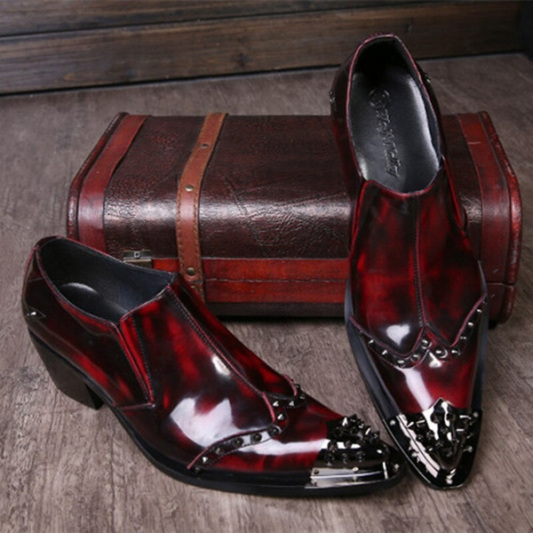 Zapatos italianos de cuero para hombre, color rojo vino, Weddding, tacones altos, Oxfords, piel de serpiente, Punta puntiaguda, mocasines con tachuelas | Wish