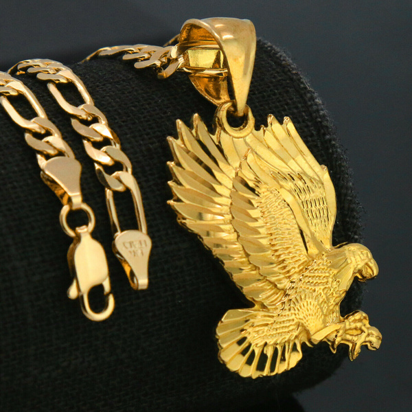 18k Gold Plated Eagle Cut Charm Pendant 5mm 18 Figaro Necklace Chain