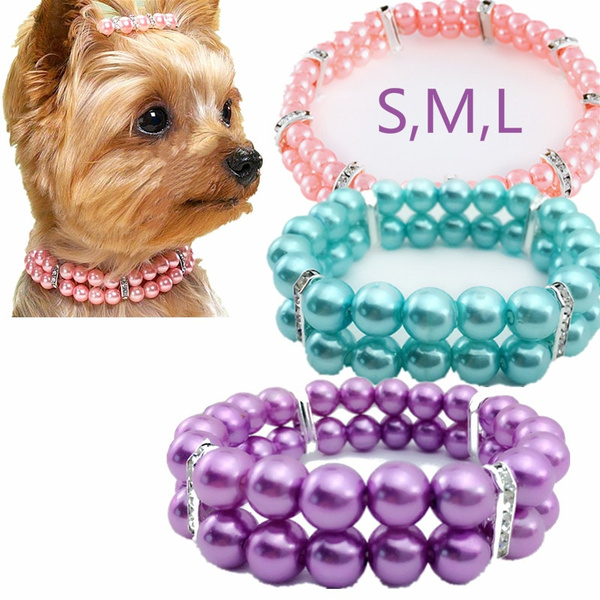 1 PC two Rows Pearl Linked Beads Pet Dog Puppy Collar Necklace S/M/L ...