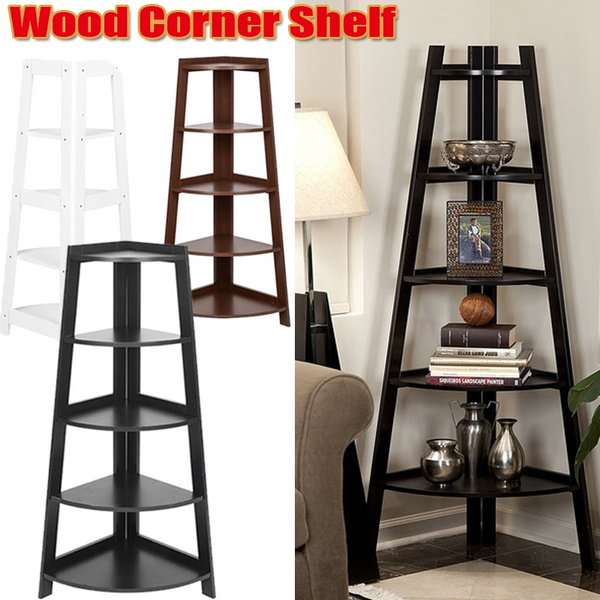Corner Shelf 5 Tier Shelves Stand Storage Display Book Rack Organizer Decor Home 