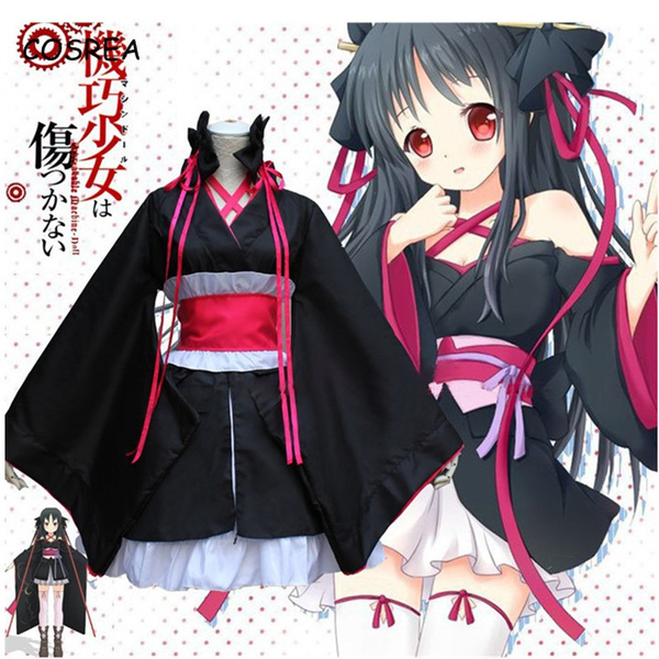 Japanese Anime Unbreakable Machine-Doll Wa Kizutsukanai Yaya Black Kimono  Large Size Cosplay Costume Japanese Style Cloak Halloween Party Dress Full  Set