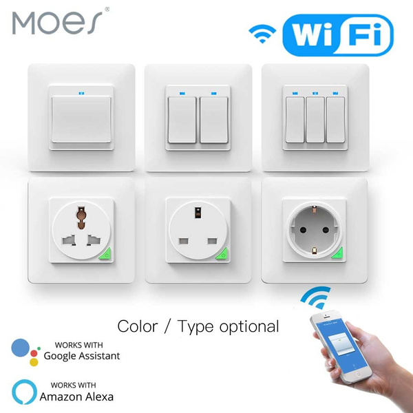 WiFi Smart Light Wall Switch Socket Outlet Push Button DE EU Smart Life  Tuya Wireless Remote