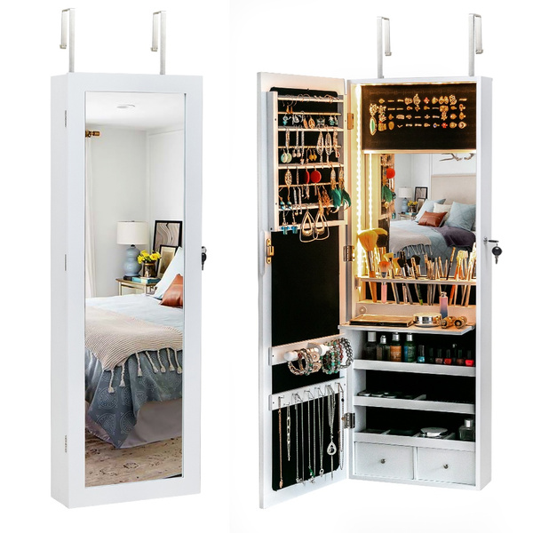 Non Full Mirror Wooden Wall Hanging Jewelry Storage Cabinet White Wish Non Full Mirror Wooden Wall Hanging, Wall Hanging Mirror With Storage