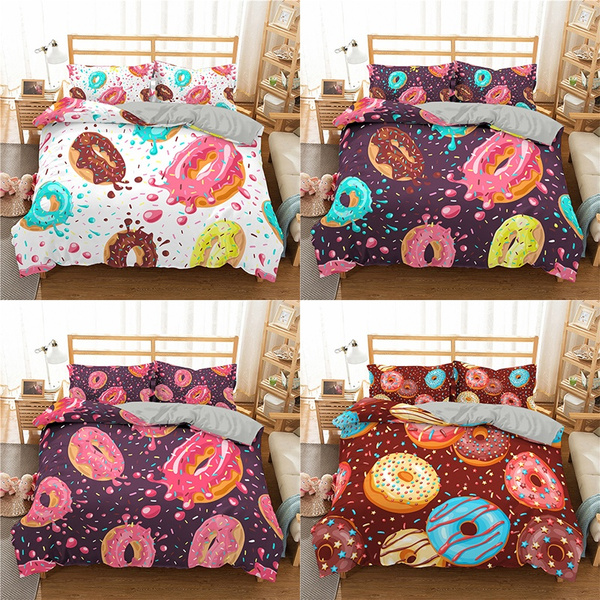 4 Colors 3D Donuts Duvet Cover Set For Kids Food Pattern Printed