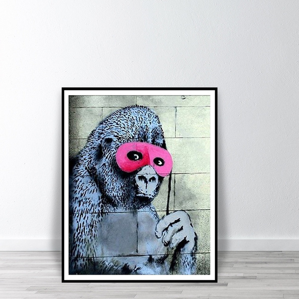 Unframed Printed Poster Banksy Graffiti Gorilla In A Pink Mask
