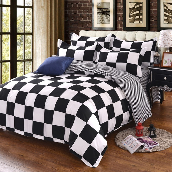 Queen King Size 2 3pcs Plaid Bedding, King Size Black And White Bedding Set