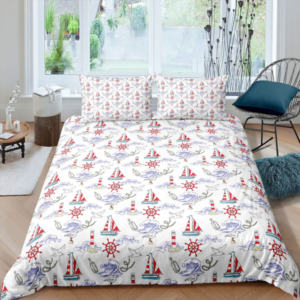 Nautical Bedding Set Ocean Wave Duvet Cover Sailboat Rope And Bottle Pattern Bed Comforter For Boys Girls Soft Luxury Microfiber Seagull Quilt Wish - Seaside Bedding Comforters Nautical Bedding Set Ocean Wave Duvet Cover Sailboat Rope And Bottle Pattern Bed Comforter For Boys Girls Soft Luxury Microfiber Seagull Quilt Wish - Seaside Bedding Comforters