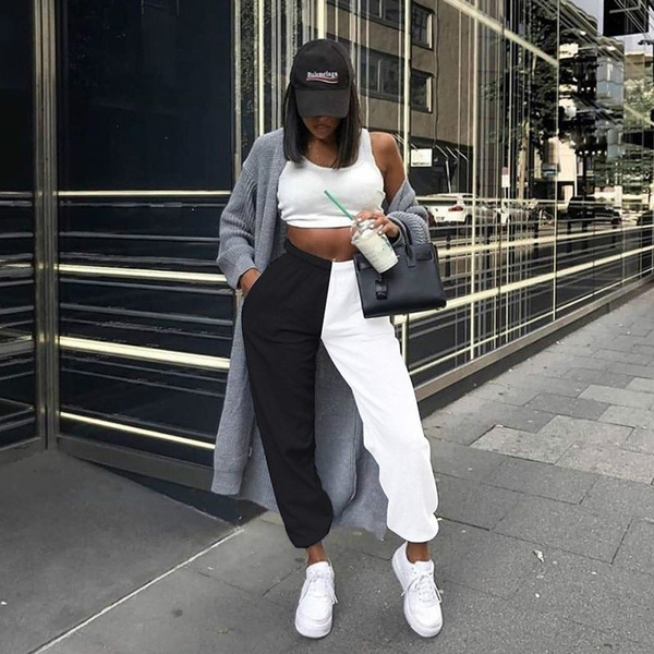 New Fashion High Waist Black and White Pants for Women Trousers Bottoms Spring Autumn Casual Sports Pants Streetwear Hosen Damen Pantalones De Mujer