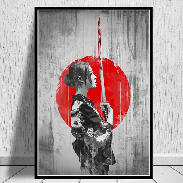 Large Black White Red Japanese Style Wall Mural Vintage Nihonga Art Painting Sword Women Bushido Female Samurai Picture For Living Room Home Decor No Frame Wish - Black White Red Wall Art Decor Large Black White Red Japanese Style Wall Mural Vintage Nihonga Art Painting Sword Women Bushido Female Samurai Picture For Living Room Home Decor No Frame Wish - Black White Red Wall Art Decor