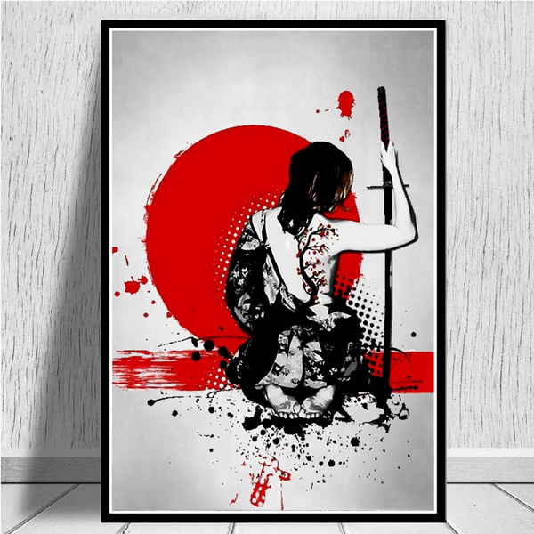 Large Black White Red Japanese Style Wall Mural Vintage Nihonga Wall Female Japanese Samurai Picture Sword Ninja Women Posters for Living Home Decor No frame | Wish