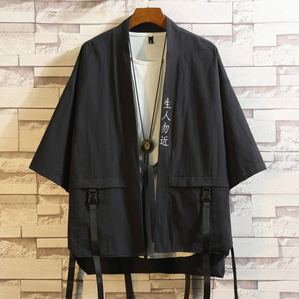Embroidery Dragon Men Japanese Coat Kimono Top Outwear Cotton Vintage Loose