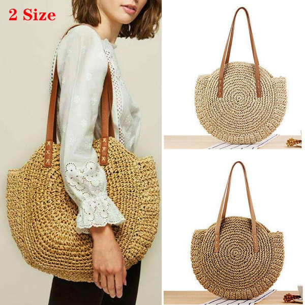 round straw shoulder bolsa